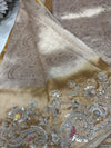 Golden Kanchipuram Silk Saree with Heavy Sequins Embroidered Border