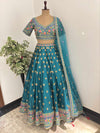 Peacock Blue Colour Lehenga with Miror & Thread Work