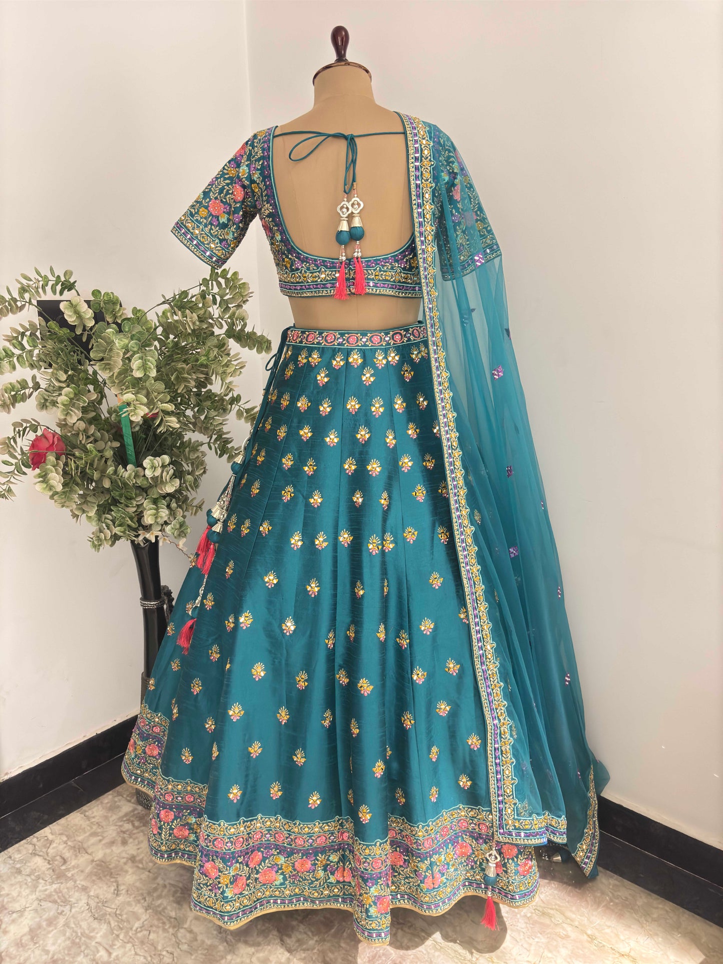 Peacock Blue Colour Lehenga with Miror & Thread Work