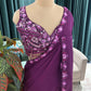 Plum Purple Embroidered Saree with Designer Blouse