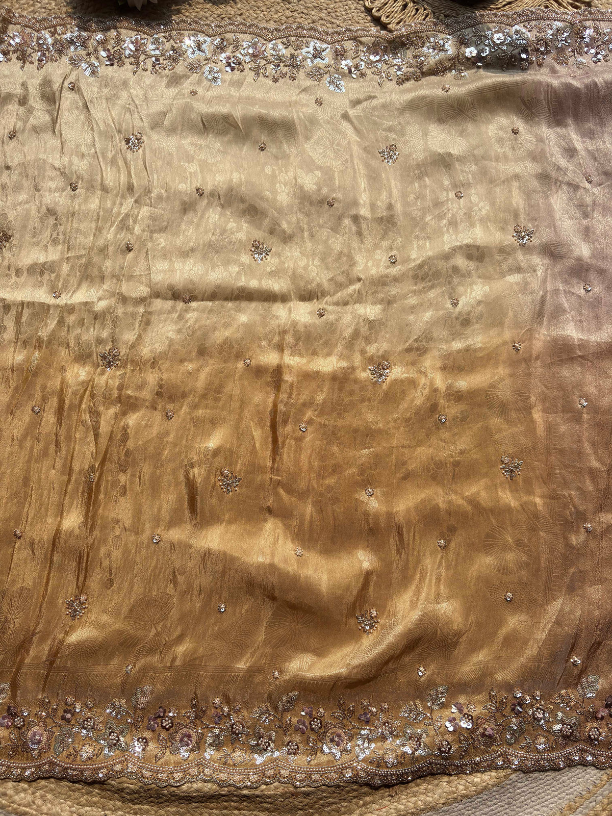Champagne Gold Embroidered Saree with Floral Sequin Border