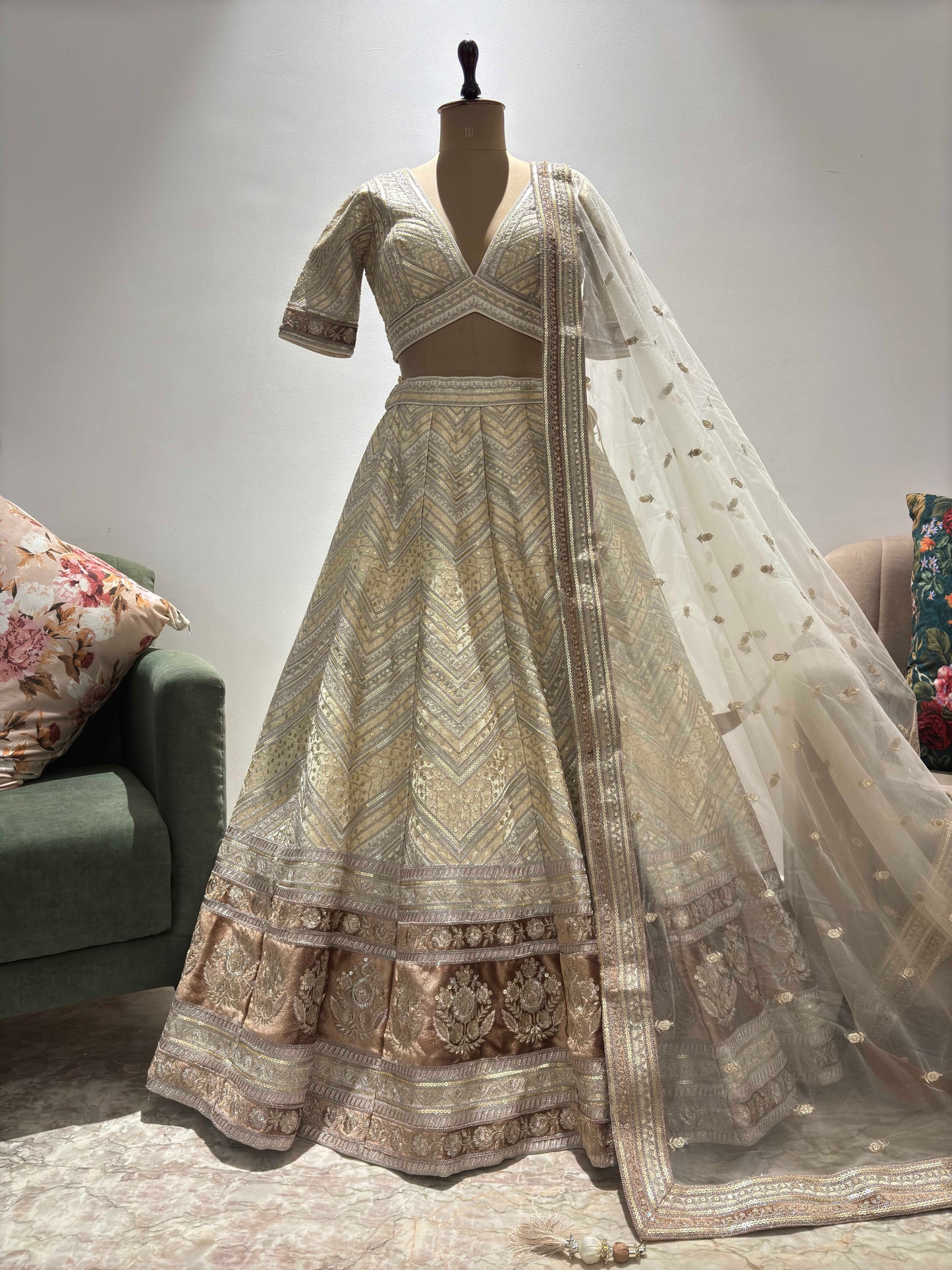 The Perfect Silk Golden Colour Lehanga with Sequnis Work