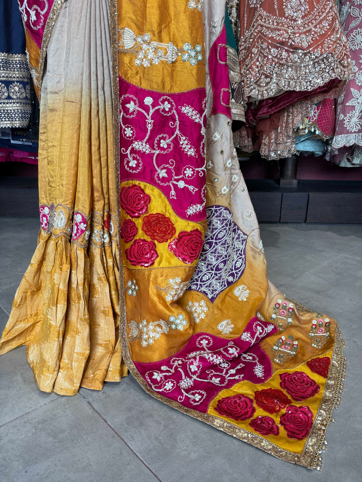Mustard Yellow Multicolor Patchwork Embroidered Saree