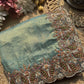 Sea Green Gold Woven Saree with Peacock Embroidered Border