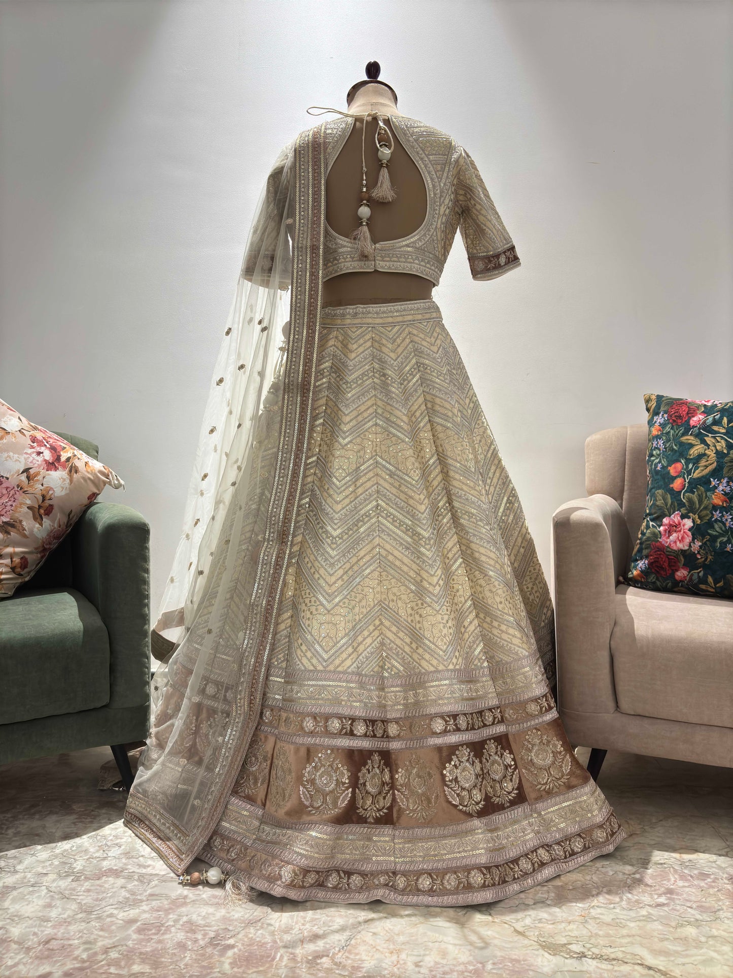 The Perfect Silk Golden Colour Lehanga with Sequnis Work