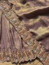 Mauve Gold Woven Saree with Peacock Embroidered Border