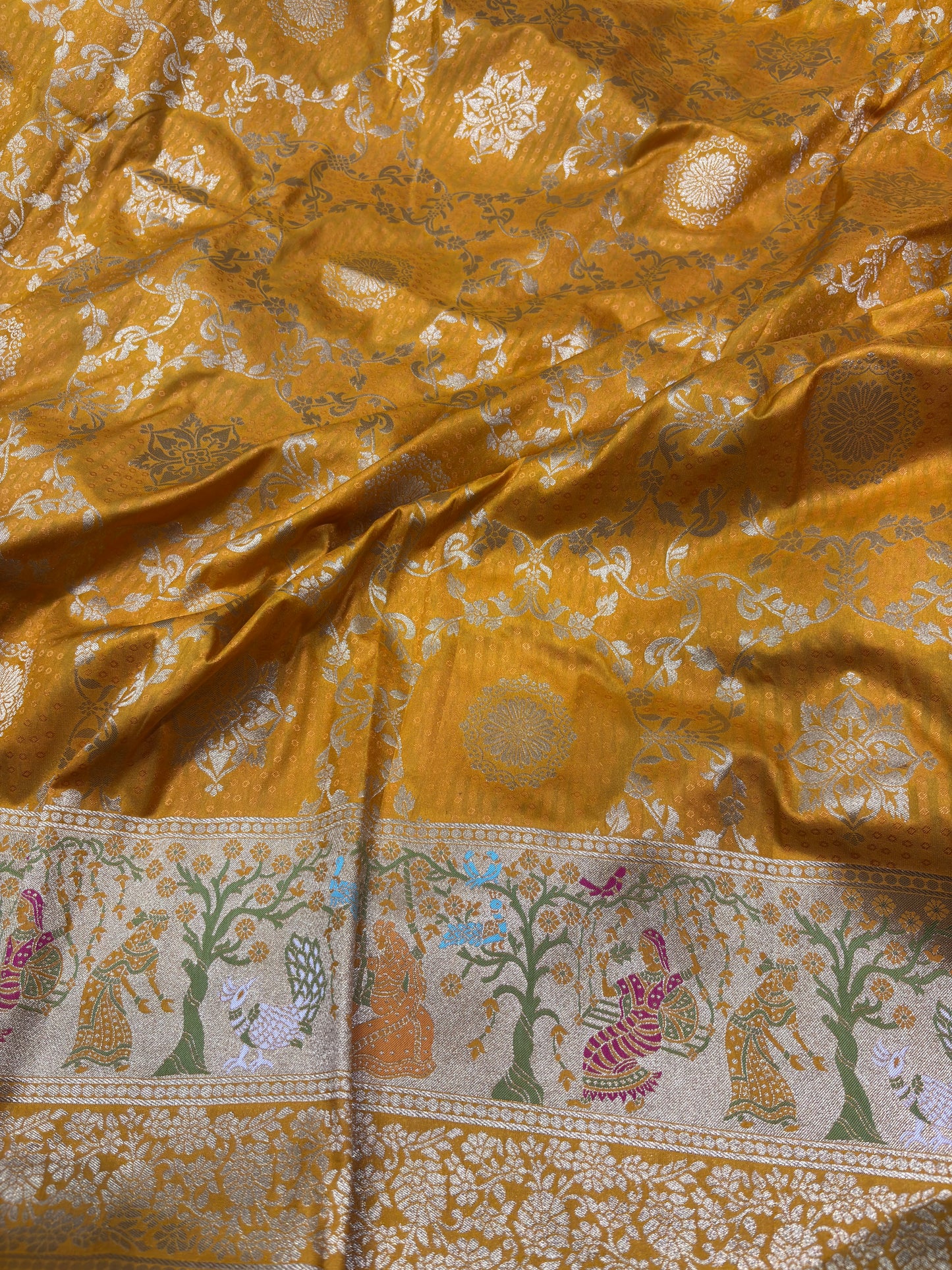 Yellow Designer Woven Saree with Rich Zari Border & Peacock Floral Pallu