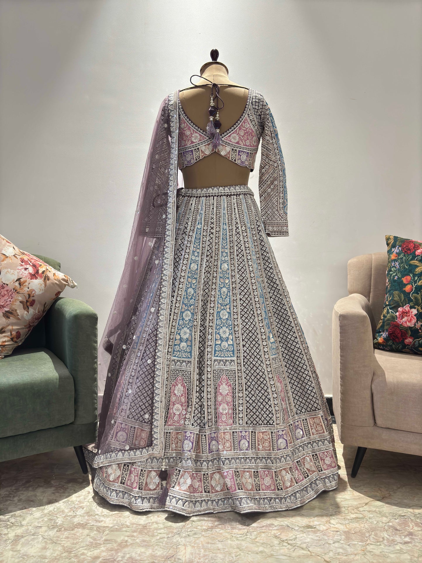 The Powder-Purple Colour Lehanga with Sequnis and Zari Work