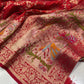 Red Designer Woven Saree with Rich Zari Border & Peacock Floral Pallu