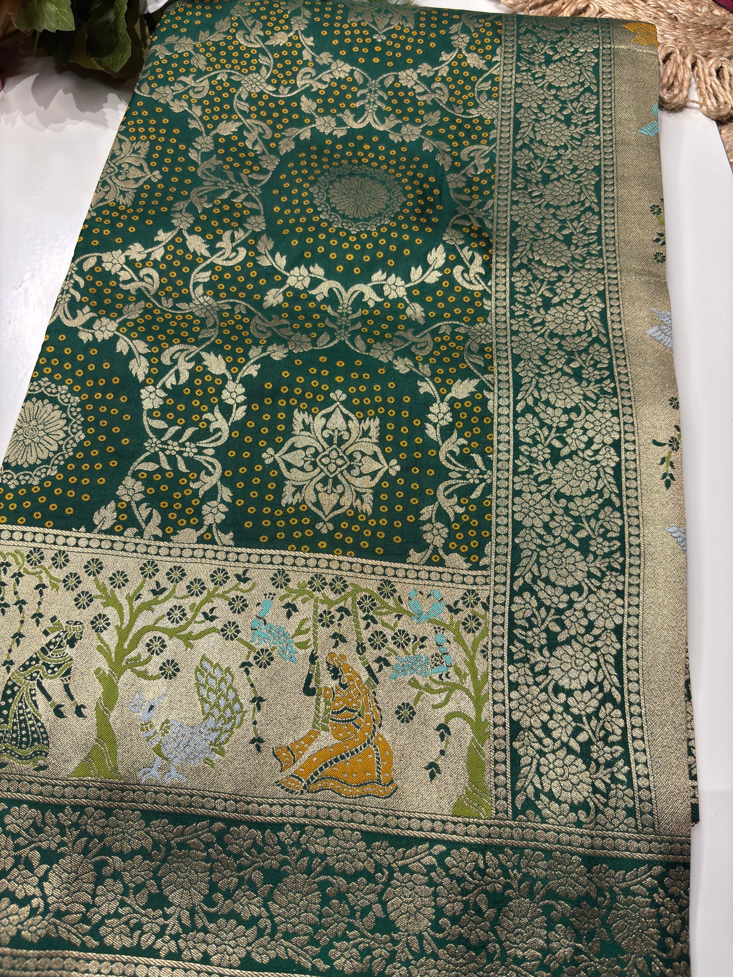 Green Designer Woven Saree with Rich Zari Border & Peacock Floral Pallu