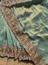 Sea Green Gold Woven Saree with Peacock Embroidered Border