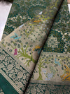 Green Designer Woven Saree with Rich Zari Border & Peacock Floral Pallu