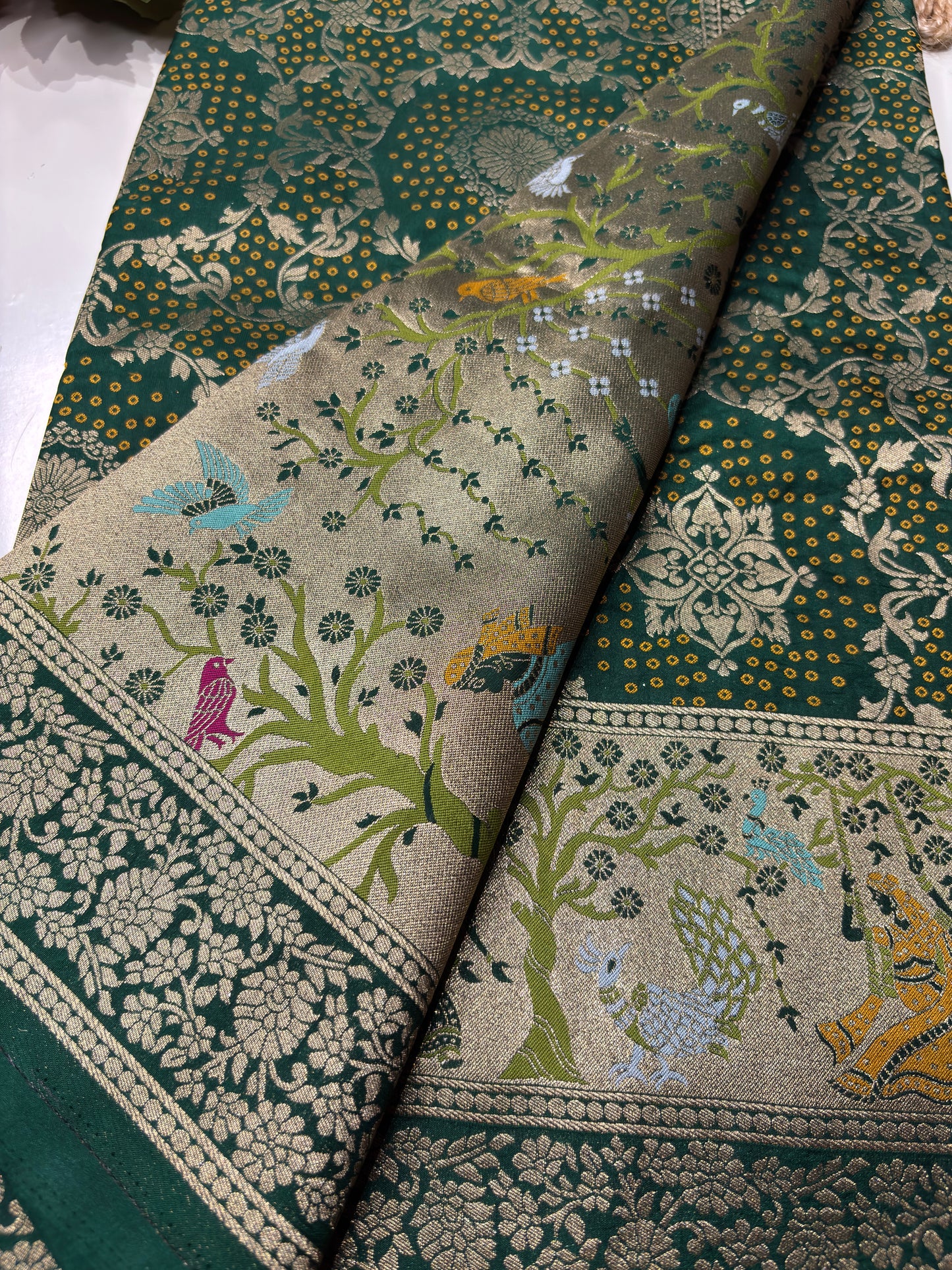 Green Designer Woven Saree with Rich Zari Border & Peacock Floral Pallu