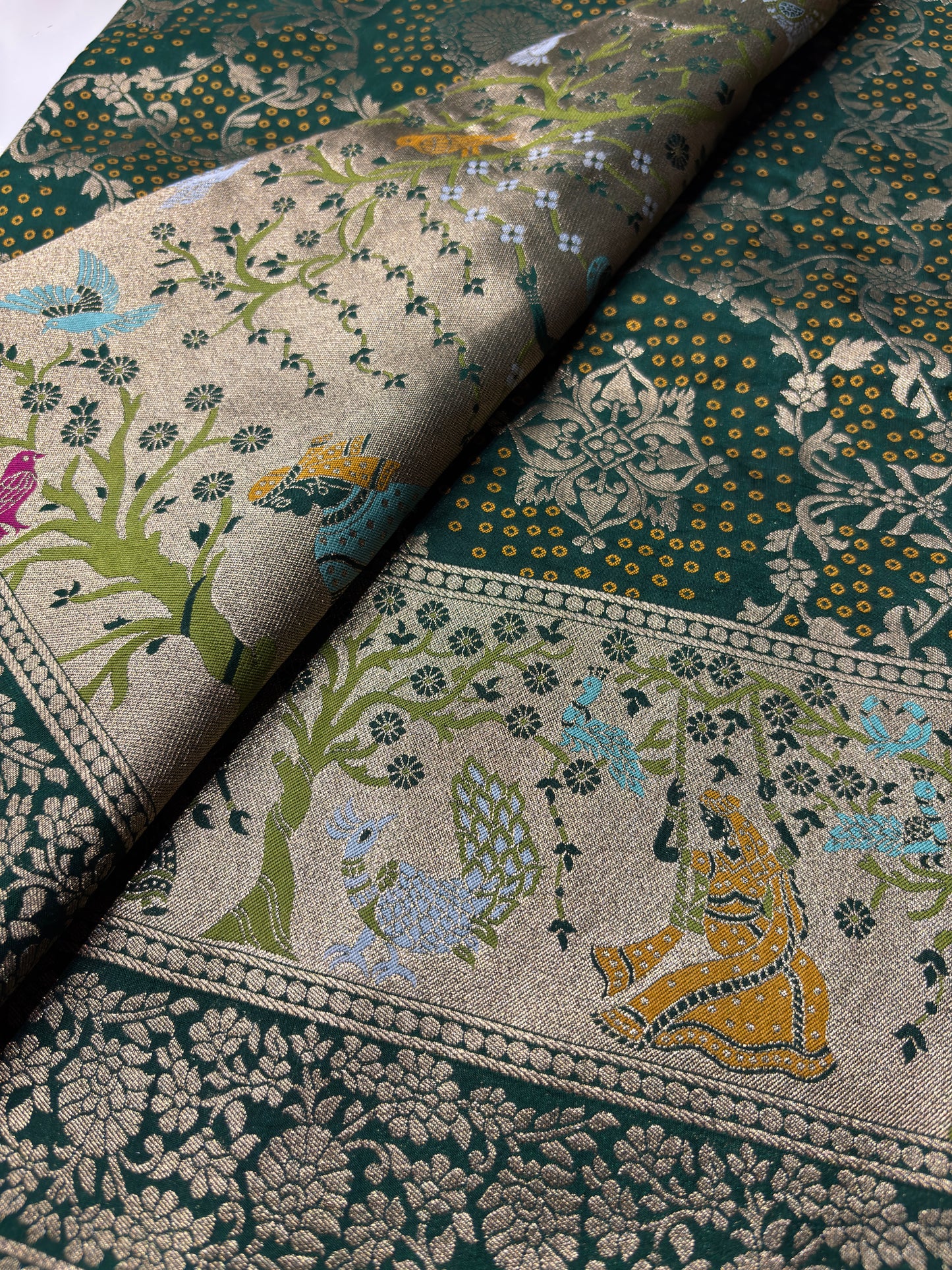 Green Designer Woven Saree with Rich Zari Border & Peacock Floral Pallu