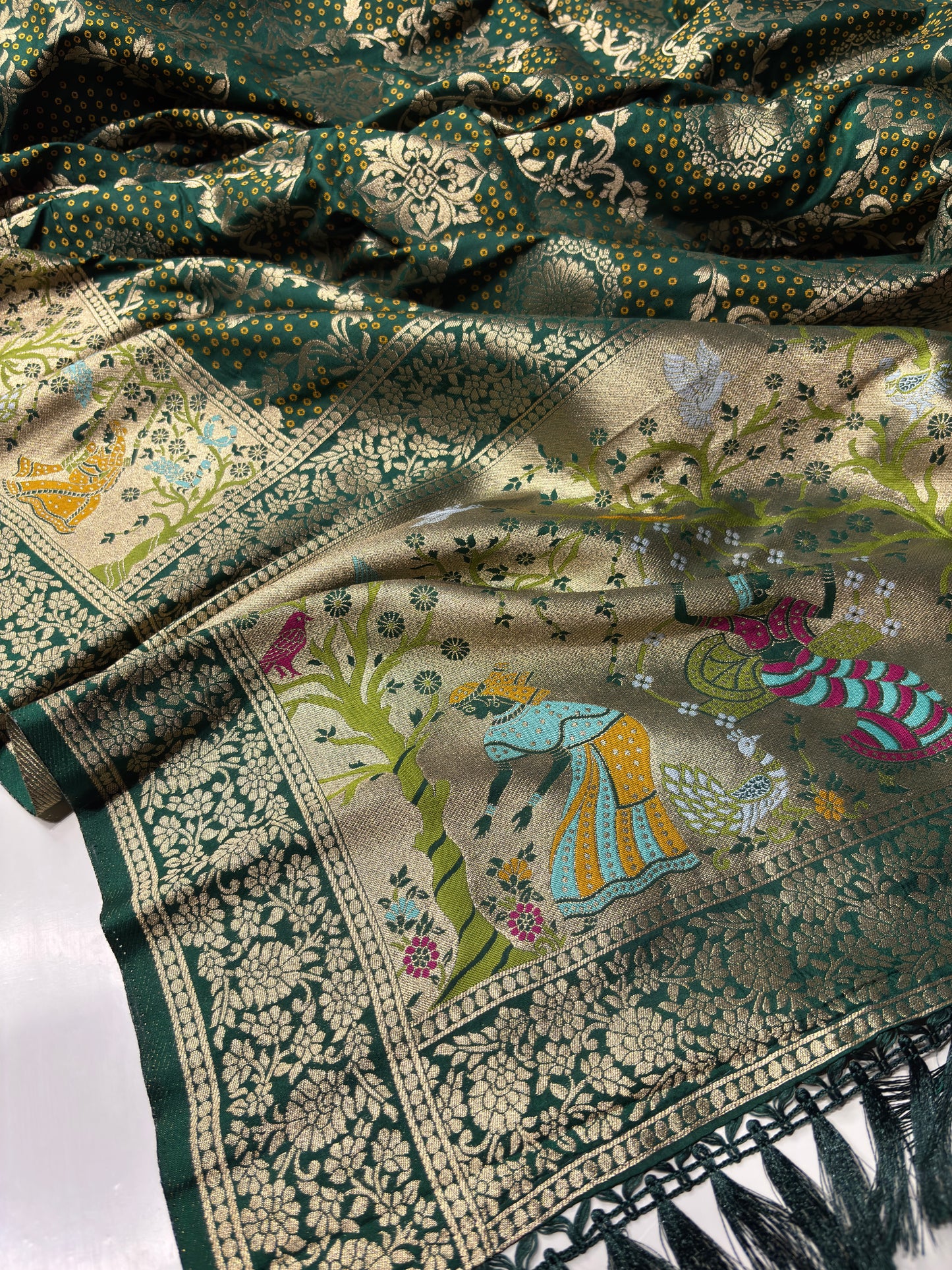 Green Designer Woven Saree with Rich Zari Border & Peacock Floral Pallu