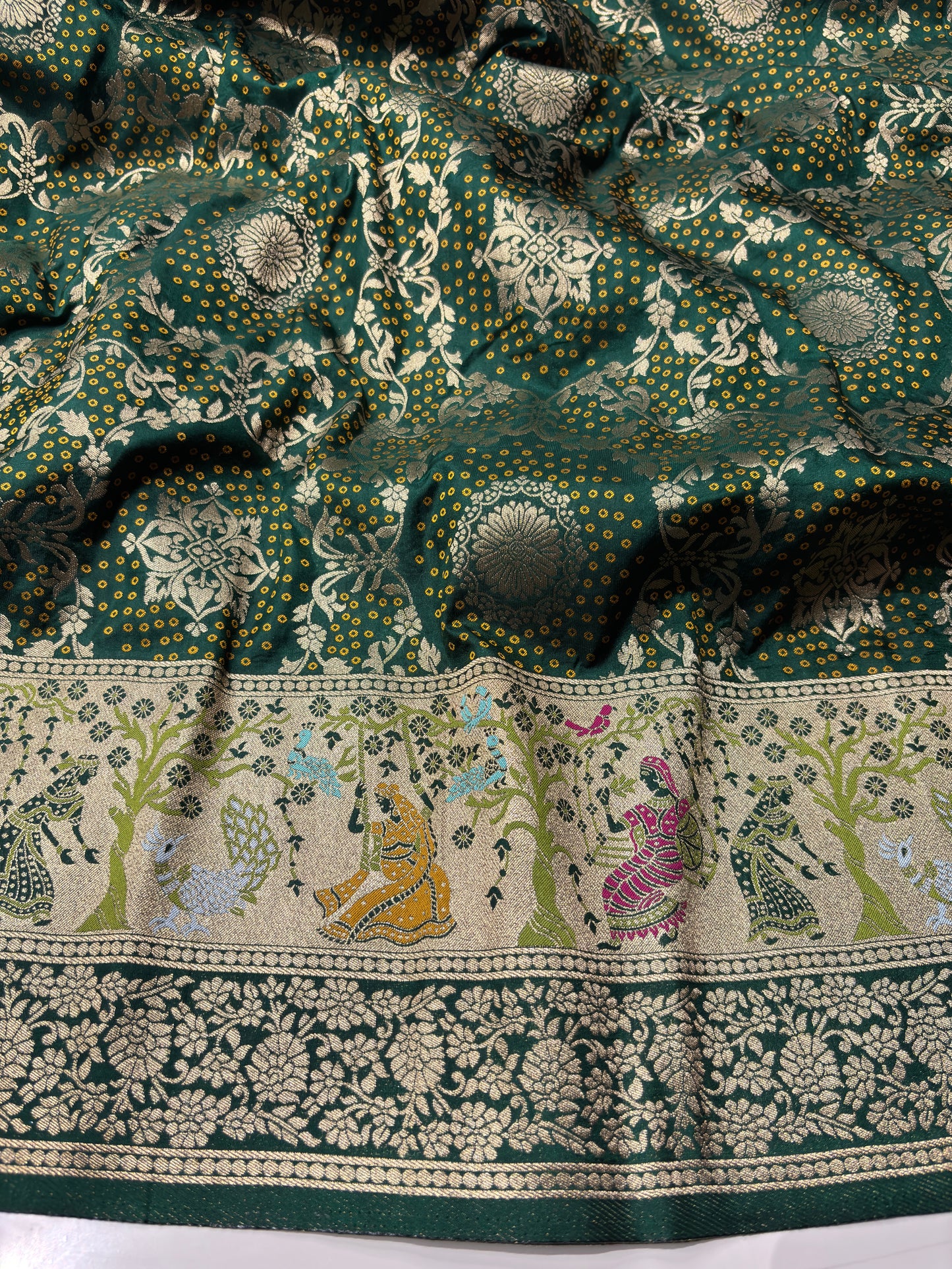 Green Designer Woven Saree with Rich Zari Border & Peacock Floral Pallu