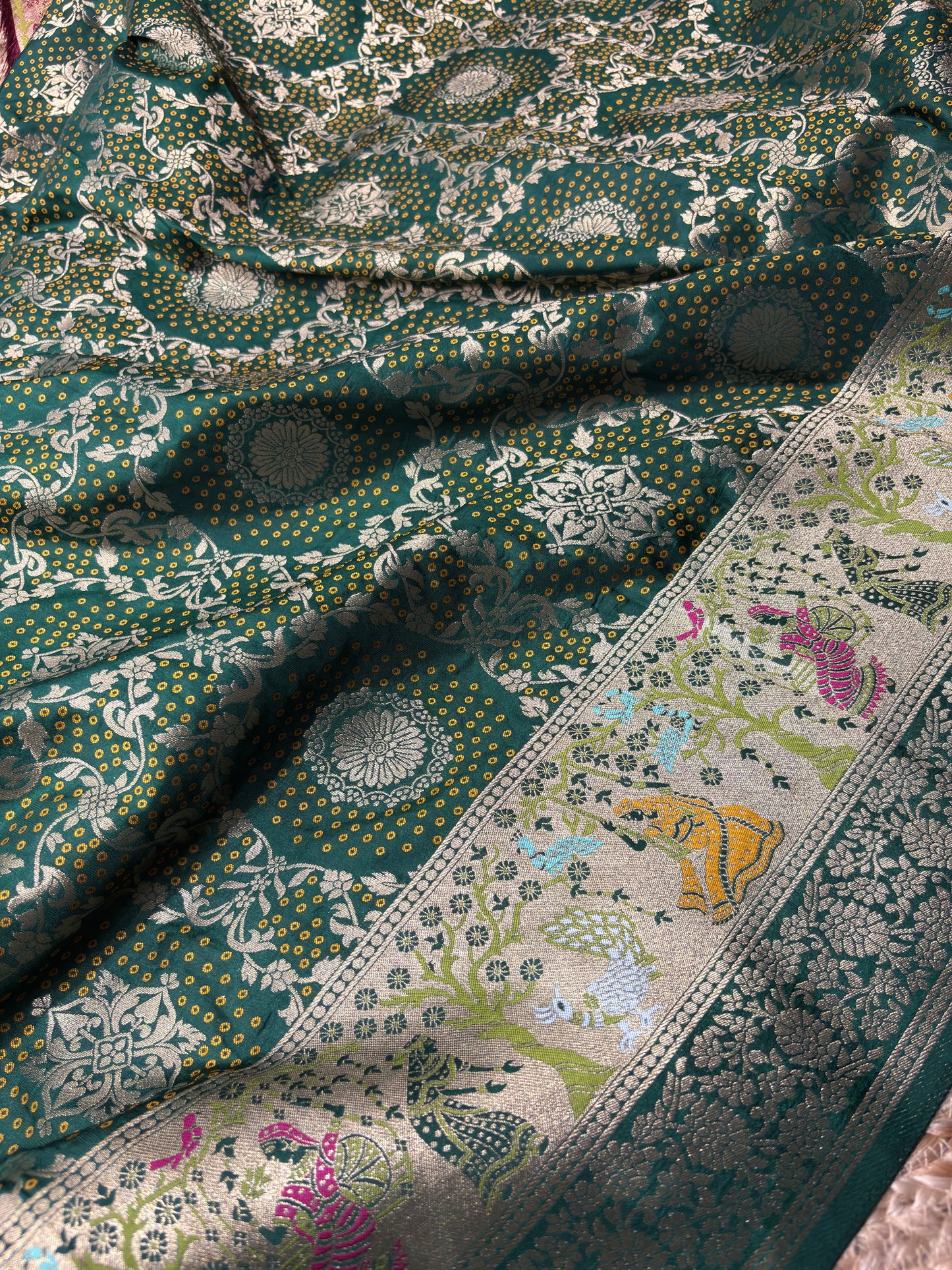 Green Designer Woven Saree with Rich Zari Border & Peacock Floral Pallu