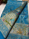 Turquoise Designer Woven Saree with Rich Zari Border & Peacock Floral Pallu