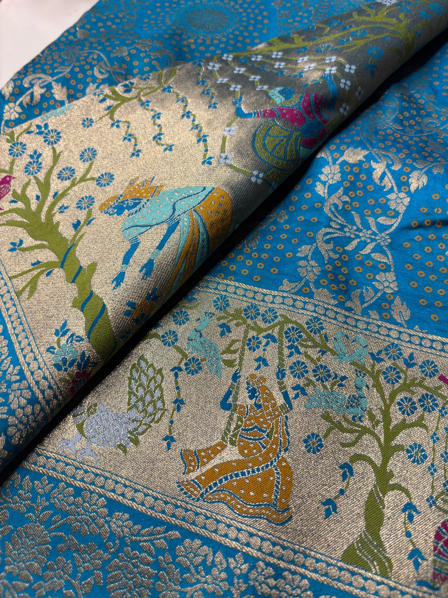 Turquoise Designer Woven Saree with Rich Zari Border & Peacock Floral Pallu