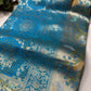 Turquoise Designer Woven Saree with Rich Zari Border & Peacock Floral Pallu