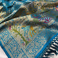 Turquoise Designer Woven Saree with Rich Zari Border & Peacock Floral Pallu