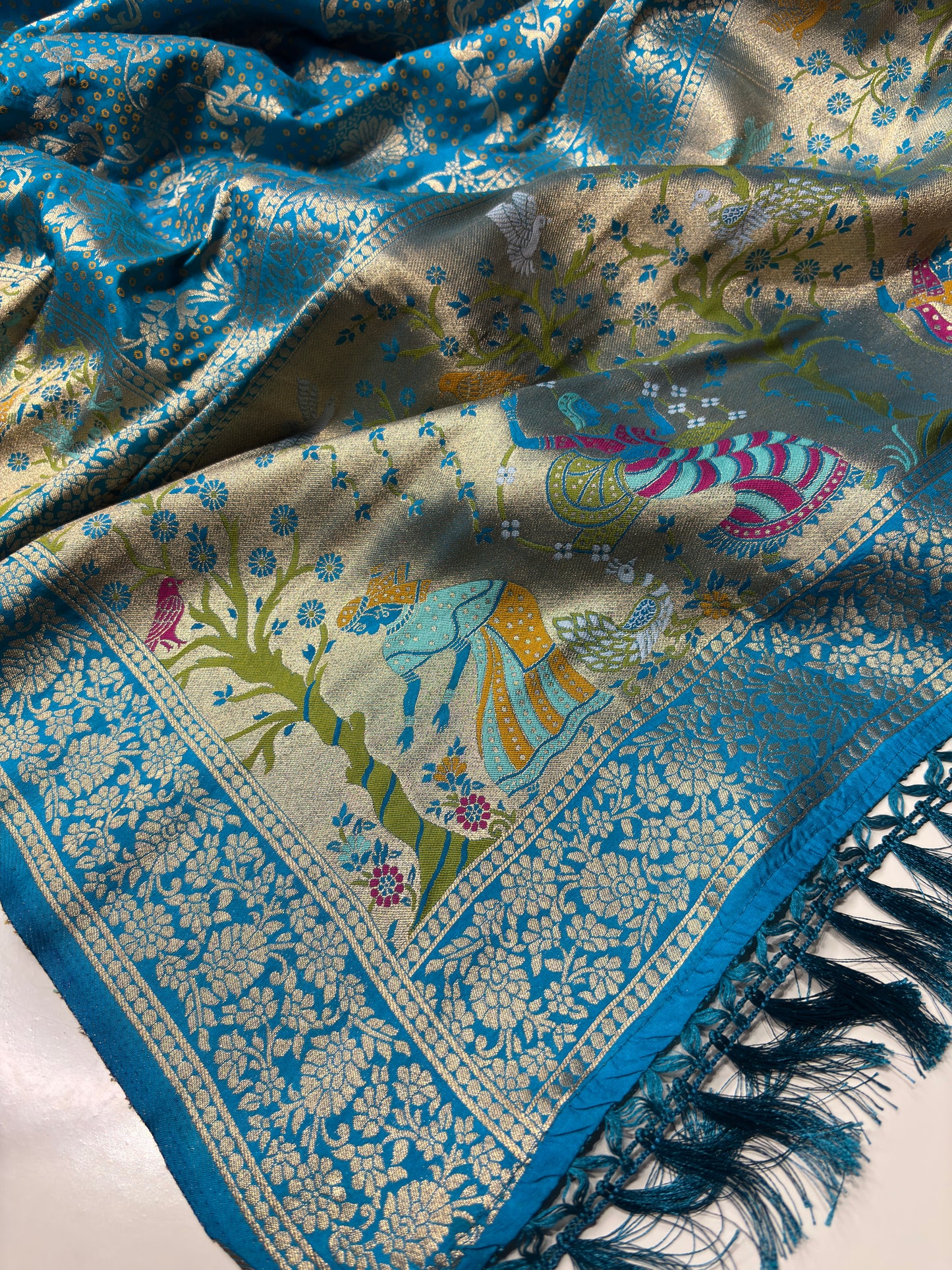 Turquoise Designer Woven Saree with Rich Zari Border & Peacock Floral Pallu