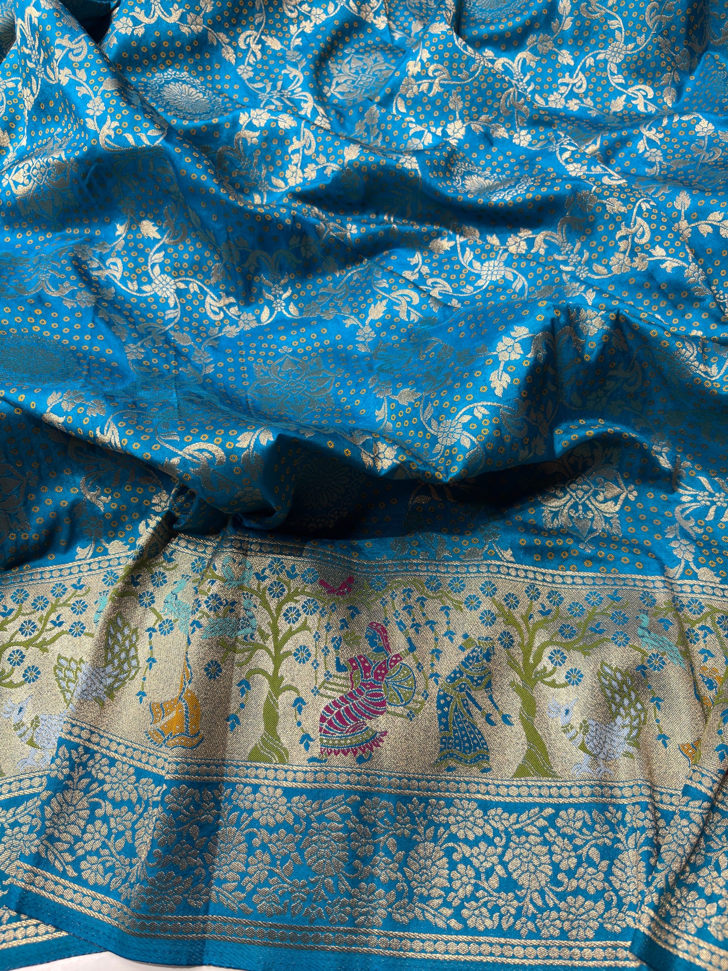 Turquoise Designer Woven Saree with Rich Zari Border & Peacock Floral Pallu
