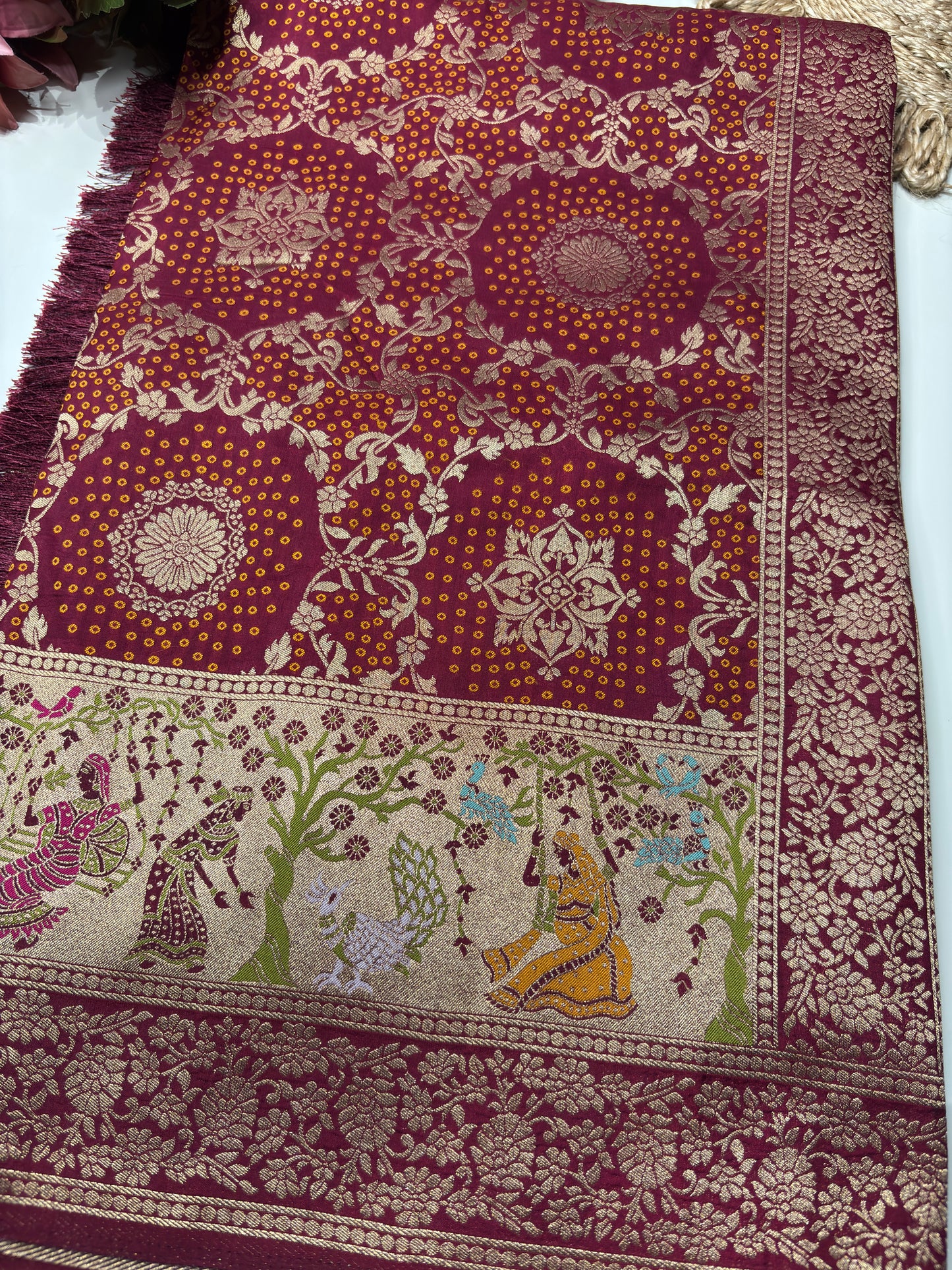Maroon Designer Woven Saree with Rich Zari Border & Peacock Floral Pallu