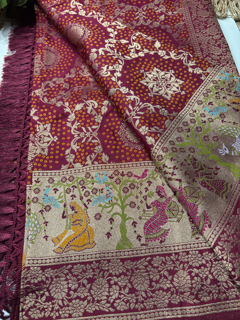 Maroon Designer Woven Saree with Rich Zari Border & Peacock Floral Pallu