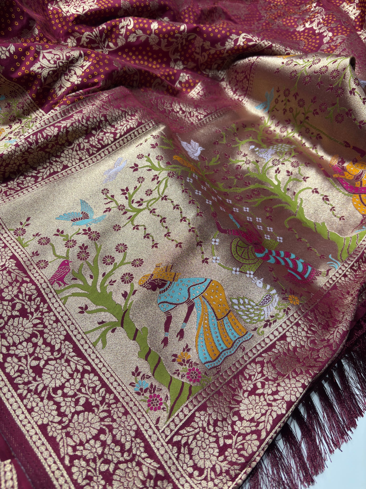 Maroon Designer Woven Saree with Rich Zari Border & Peacock Floral Pallu