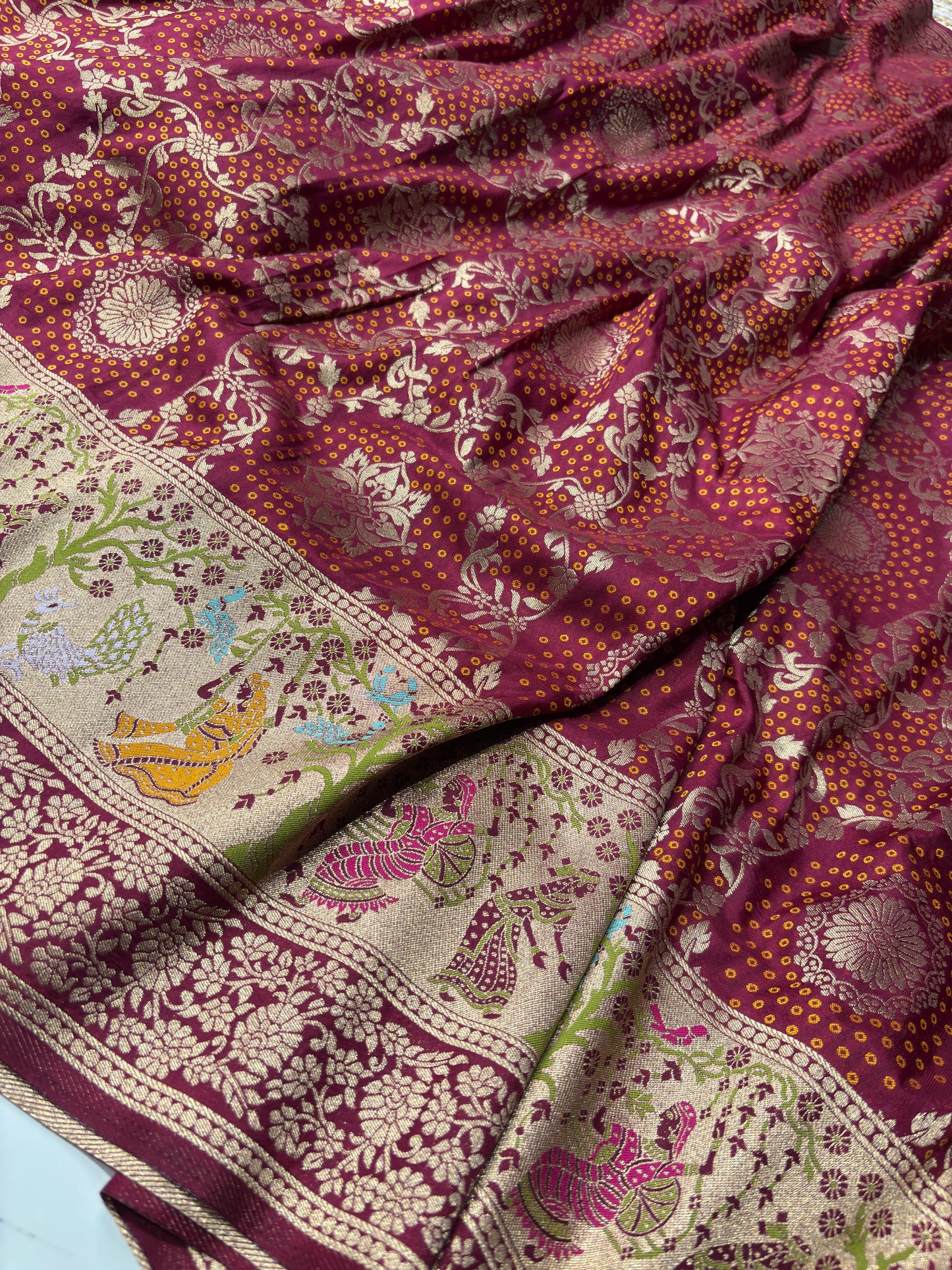 Maroon Designer Woven Saree with Rich Zari Border & Peacock Floral Pallu