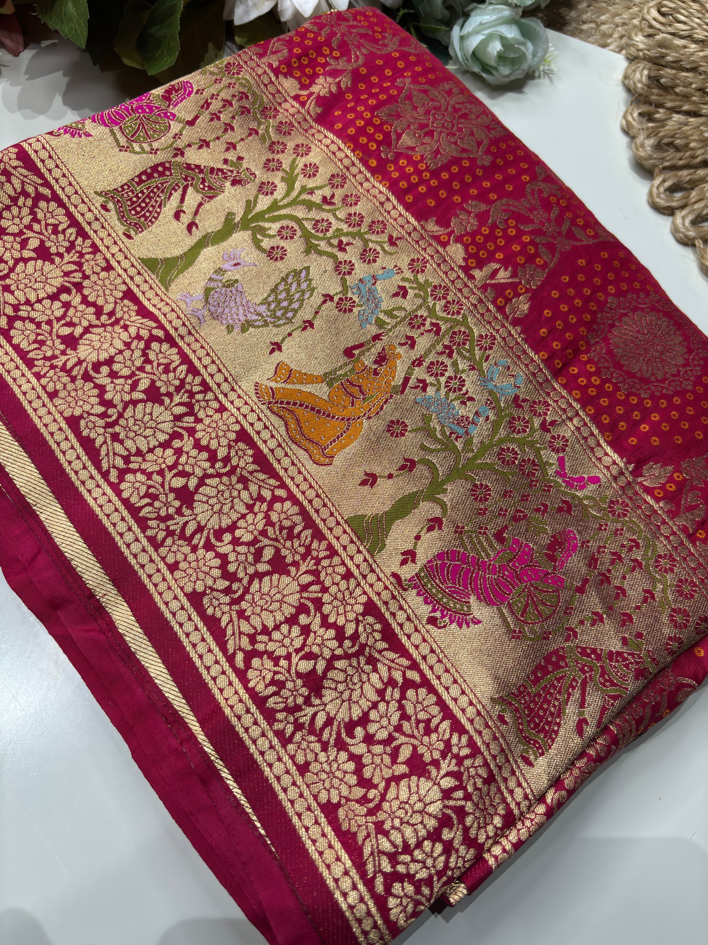 Rani Designer Woven Saree with Rich Zari Border & Peacock Floral Pallu