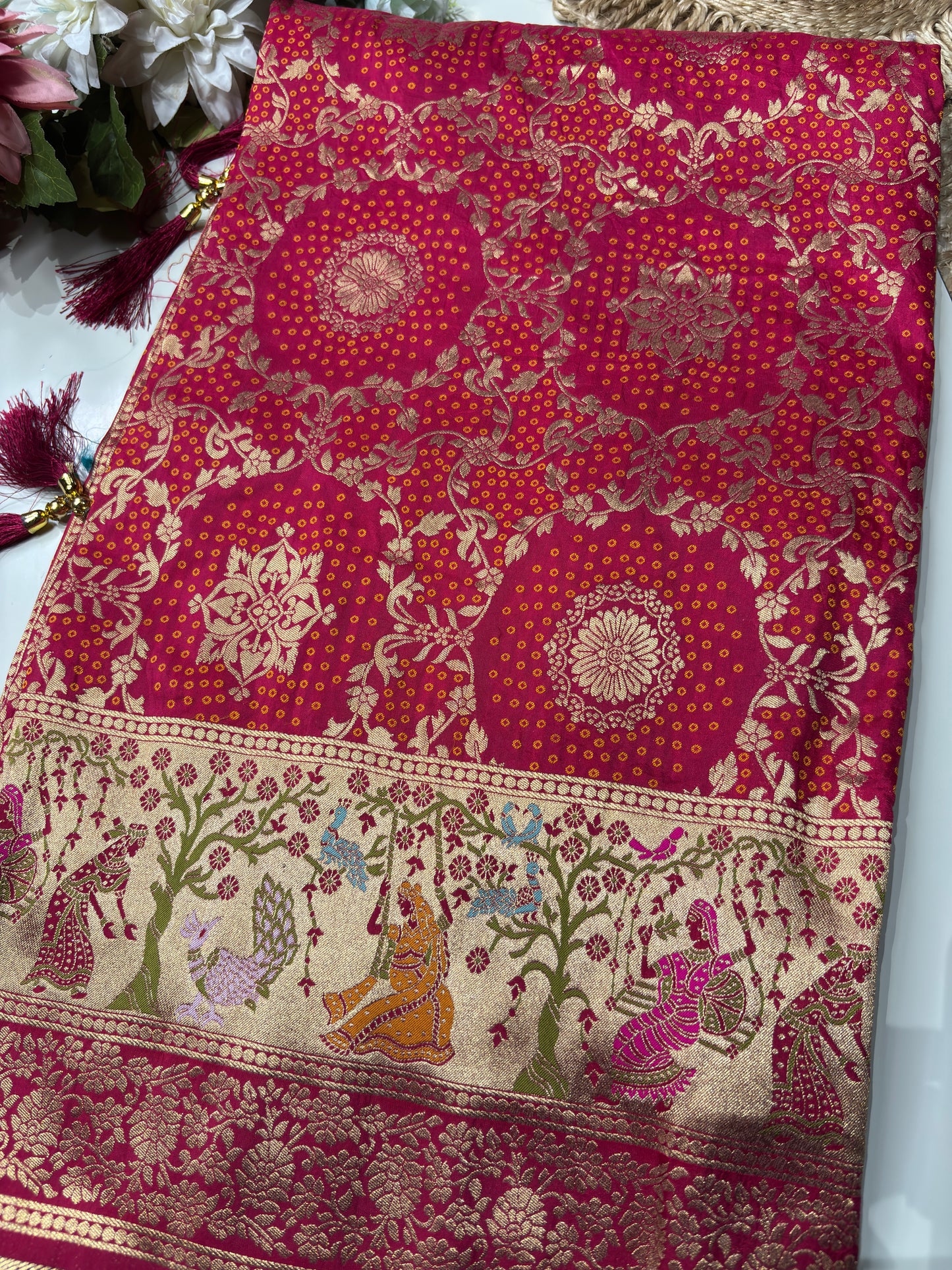Rani Designer Woven Saree with Rich Zari Border & Peacock Floral Pallu