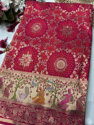 Rani Designer Woven Saree with Rich Zari Border & Peacock Floral Pallu