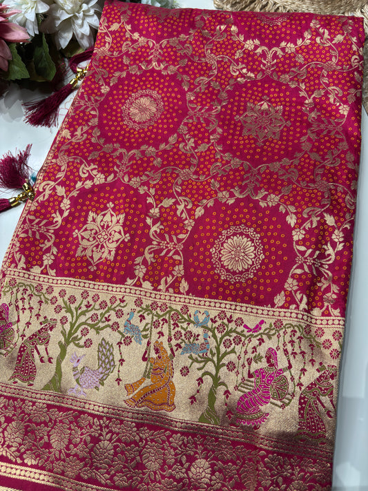 Rani Designer Woven Saree with Rich Zari Border & Peacock Floral Pallu