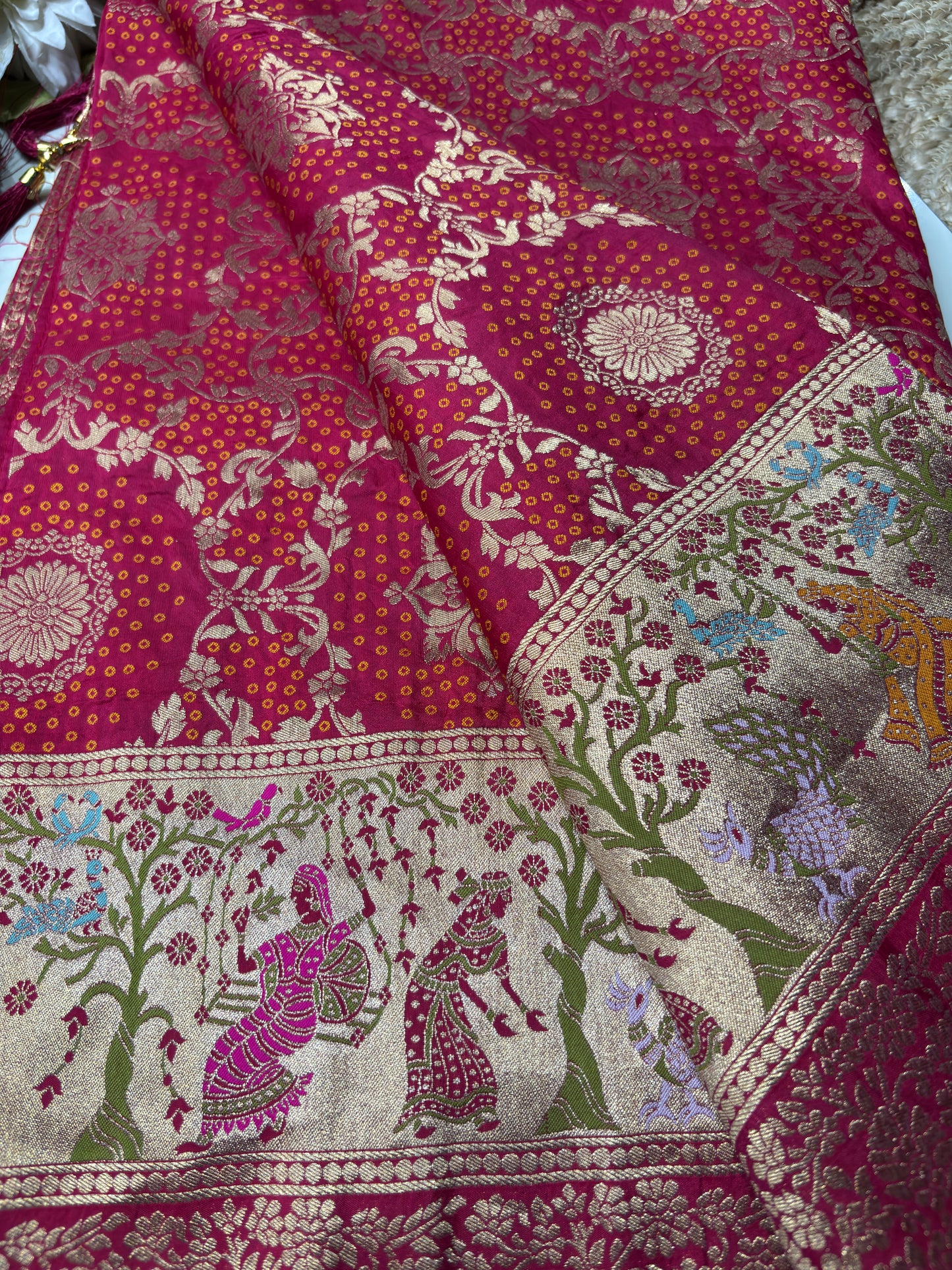 Rani Designer Woven Saree with Rich Zari Border & Peacock Floral Pallu