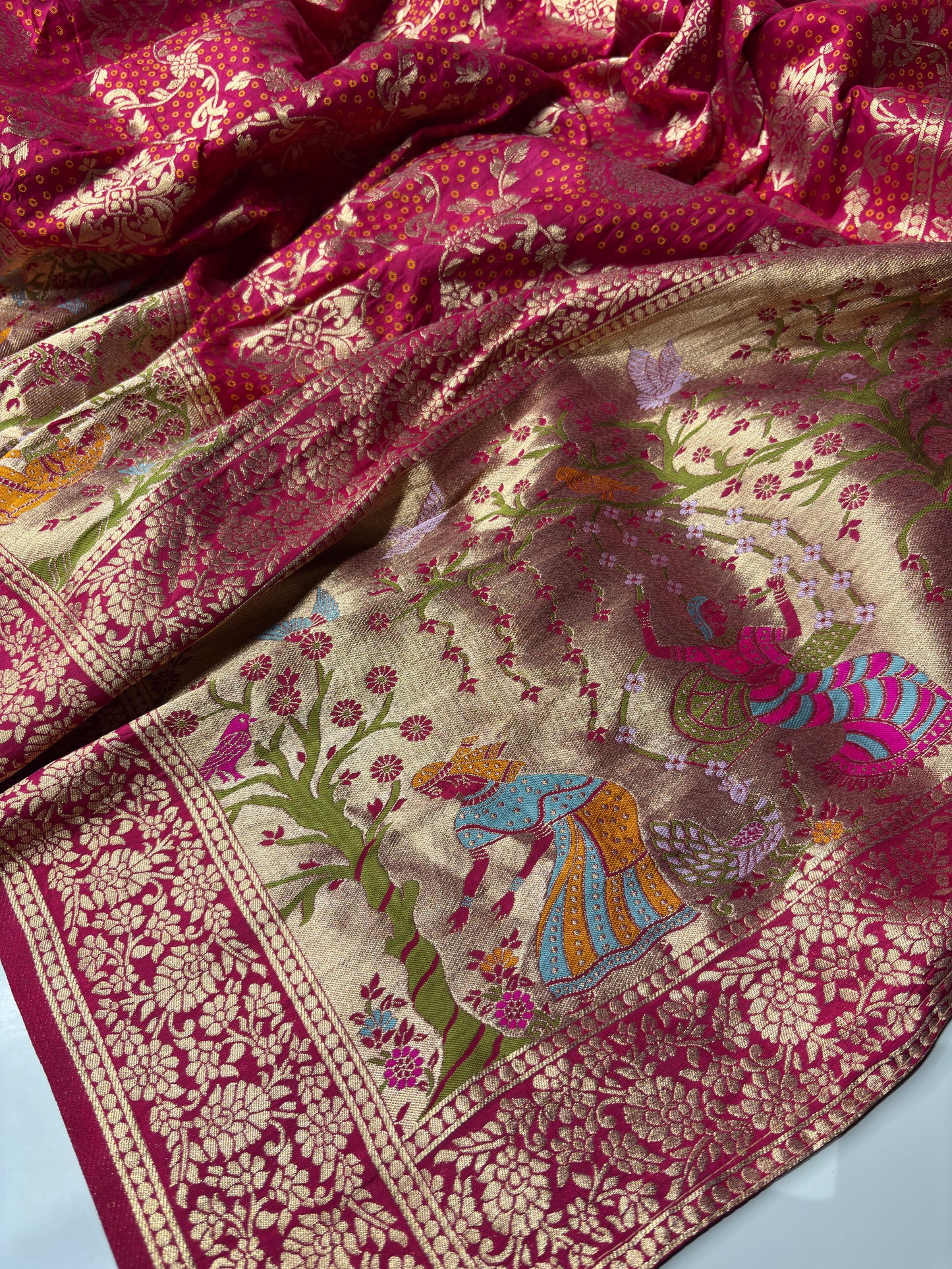 Rani Designer Woven Saree with Rich Zari Border & Peacock Floral Pallu
