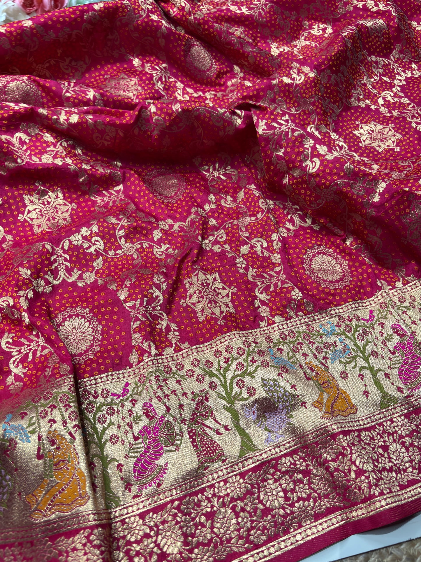 Rani Designer Woven Saree with Rich Zari Border & Peacock Floral Pallu