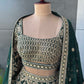 Bottle Green Pure Georgette Zari Work Lehanga