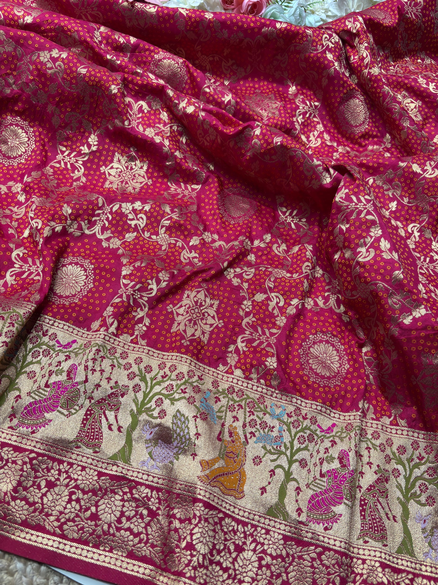 Rani Designer Woven Saree with Rich Zari Border & Peacock Floral Pallu