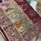 Wine Designer Woven Saree with Rich Zari Border & Peacock Floral Pallu