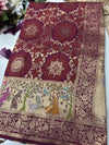 Wine Designer Woven Saree with Rich Zari Border & Peacock Floral Pallu
