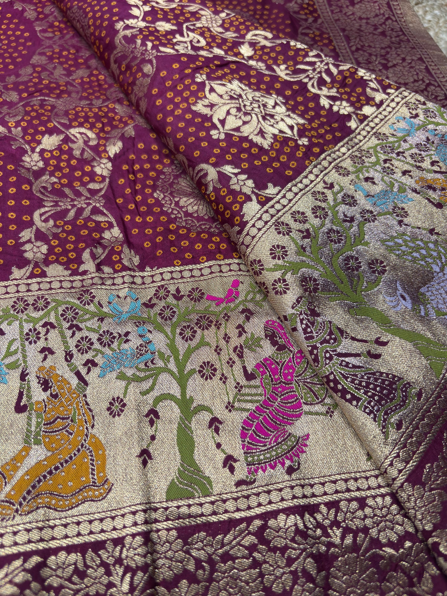 Wine Designer Woven Saree with Rich Zari Border & Peacock Floral Pallu