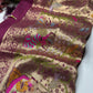 Wine Designer Woven Saree with Rich Zari Border & Peacock Floral Pallu
