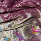 Wine Designer Woven Saree with Rich Zari Border & Peacock Floral Pallu