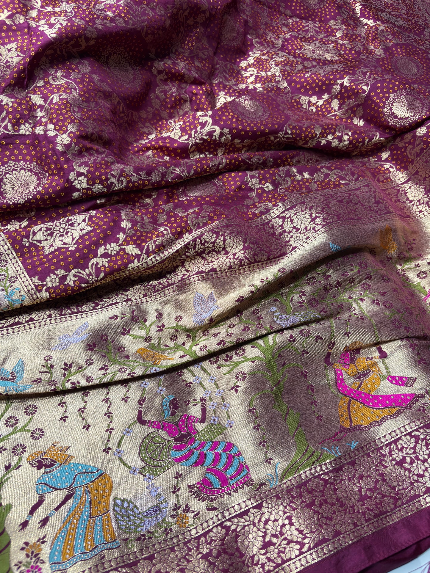 Wine Designer Woven Saree with Rich Zari Border & Peacock Floral Pallu