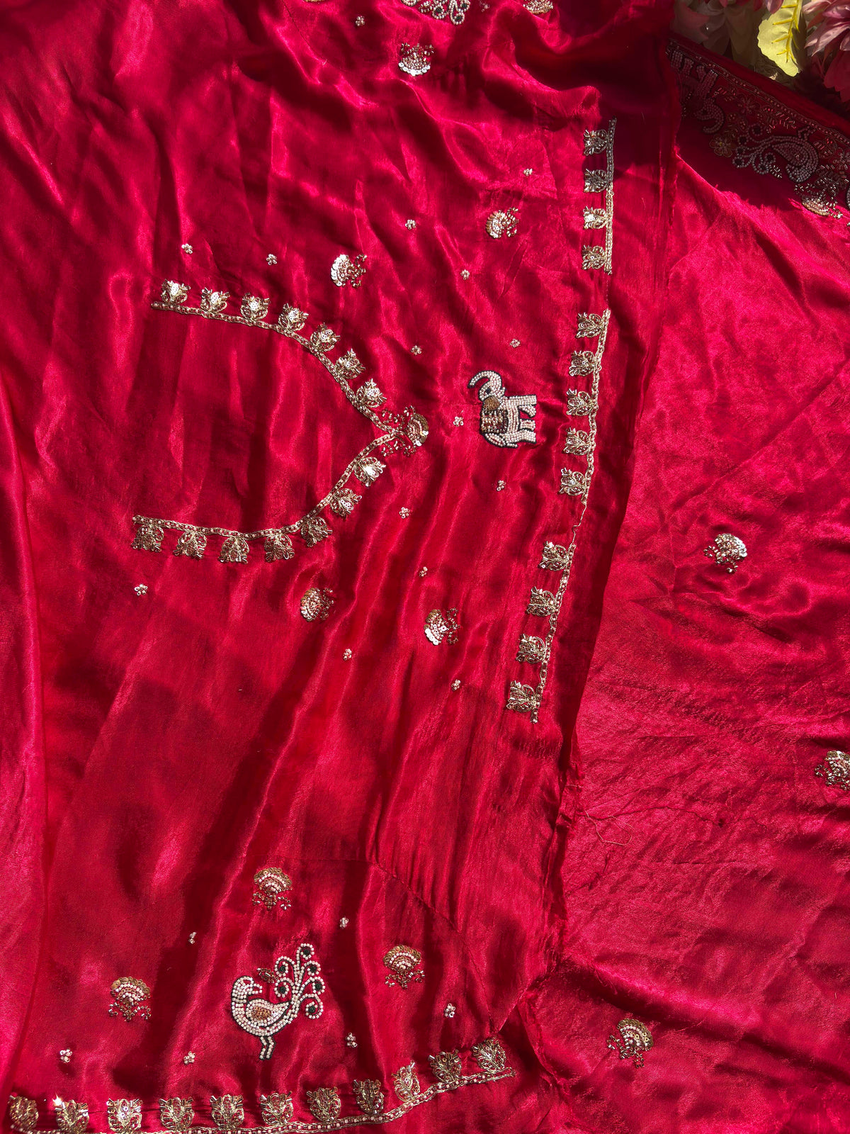 Royal Red & Gold Elephant Embroidered Designer Saree