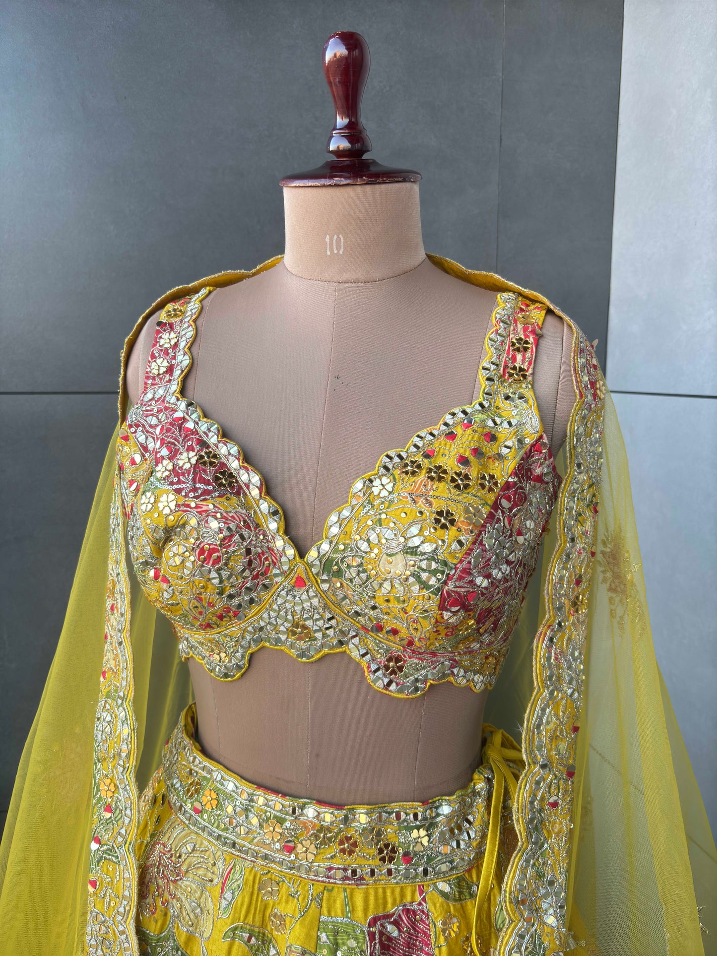 Yellow Hand Work Highlight Designer Lehanga