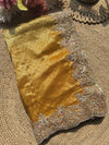 Mustard Golden Banarasi Silk Saree with Heavy Embroidered Border for Weddings