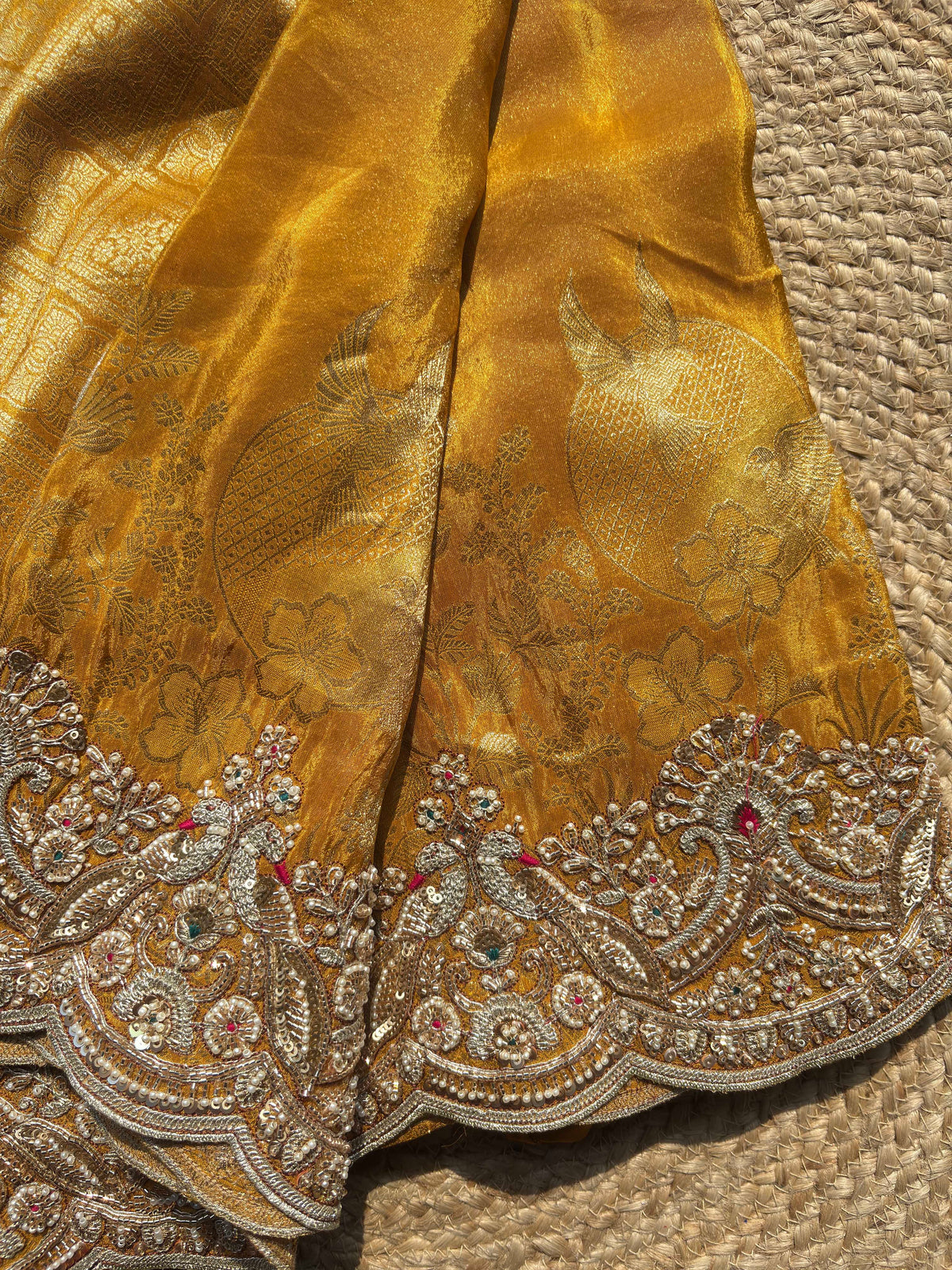 Mustard Golden Banarasi Silk Saree with Heavy Embroidered Border for Weddings